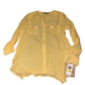 Democracy Yellow Button Down Top with Adjustable Sleeves NWT